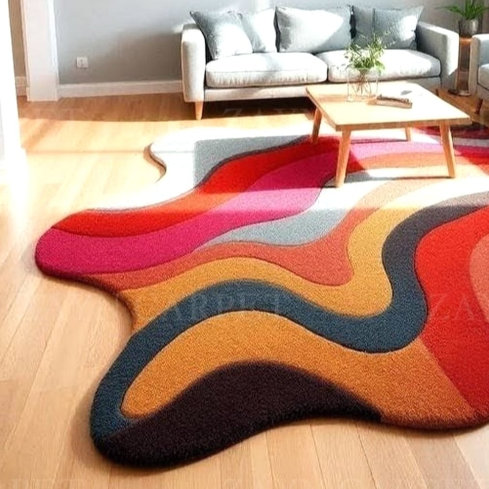 Handcrafted Wavy Multicolor Abstract Living Room Rug
